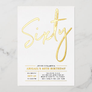 Invitación Con Relieve Metalizado Sesenta   Fiesta de cumpleaños moderna de oro 60