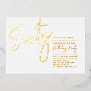 Invitación Con Relieve Metalizado Sesenta   Lettering Moderno Fiesta de Cumpleaños 6