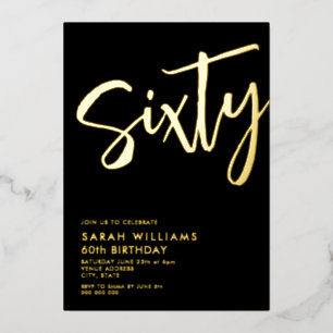 Invitación Con Relieve Metalizado Sesenta Moderno Oro Negro Cumpleaños 60
