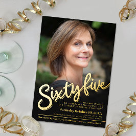 Invitación Con Relieve Metalizado Sesenta y cinco 65º personalizado de cumpleaños fo