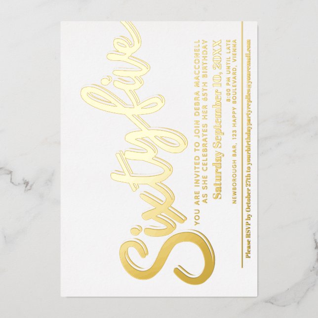 Invitación Con Relieve Metalizado Sesenta y cinco años 65ª fiesta de cumpleaños guió (Anverso)