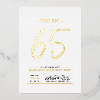 Invitación Con Relieve Metalizado Sesenta y cinco | Fiesta moderna de cumpleaños 65 
