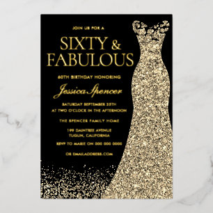 Invitación Con Relieve Metalizado Sesenta y Fabuloso Cumpleaños 60 Dorado de Hoja