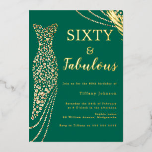 Invitación Con Relieve Metalizado Sesenta y fabuloso vestido de esmeralda dorada Cum