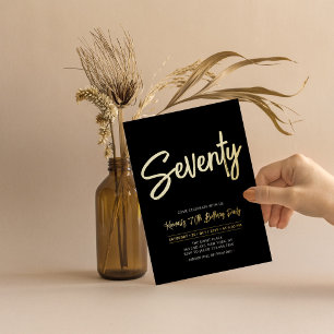 Invitación Con Relieve Metalizado Setenta Cumpleaños 70 Black Chic Script
