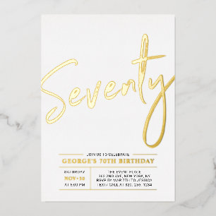 Invitación Con Relieve Metalizado Setenta Fiesta de Cumpleaños Moderno de 70 Años