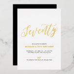 Invitación Con Relieve Metalizado Setenta | Modern Gold 70th Birthday Party<br><div class="desc">Celebra tu día especial con esta elegante invitación al Relieve metalizado de cumpleaños número 70. Este diseño presenta un Relieve metalizado de oro de moda "Setenta" con un diseño limpio. Hay más diseños y suministros de fiesta disponibles en mi tienda BaraBomDesign.</div>