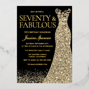 Invitación Con Relieve Metalizado Setenta y Fabuloso Cumpleaños 70 Dorado Holográfic
