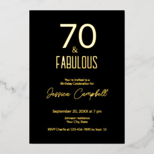 Invitación Con Relieve Metalizado Setenta y Fabuloso Cumpleaños Mínimo 70
