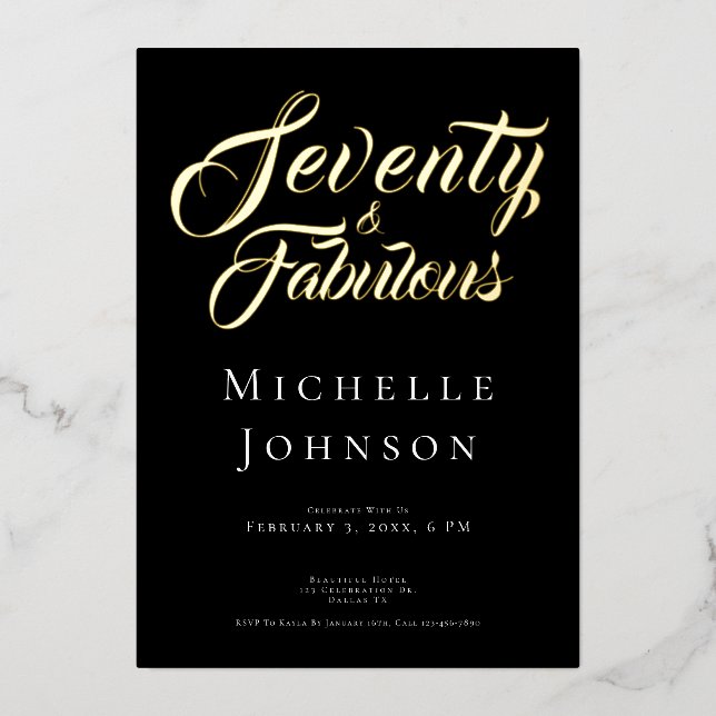 Invitación Con Relieve Metalizado Seventy and Fabulous Minimal Pink 70th Birthday (Anverso)