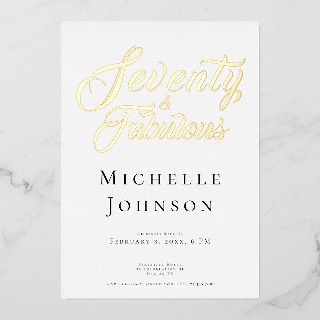 Invitación Con Relieve Metalizado Seventy and Fabulous Minimal Pink 70th Birthday (Anverso)