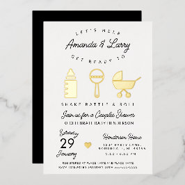 Invitación Con Relieve Metalizado Shake Rattle y Roll Baby Shower
