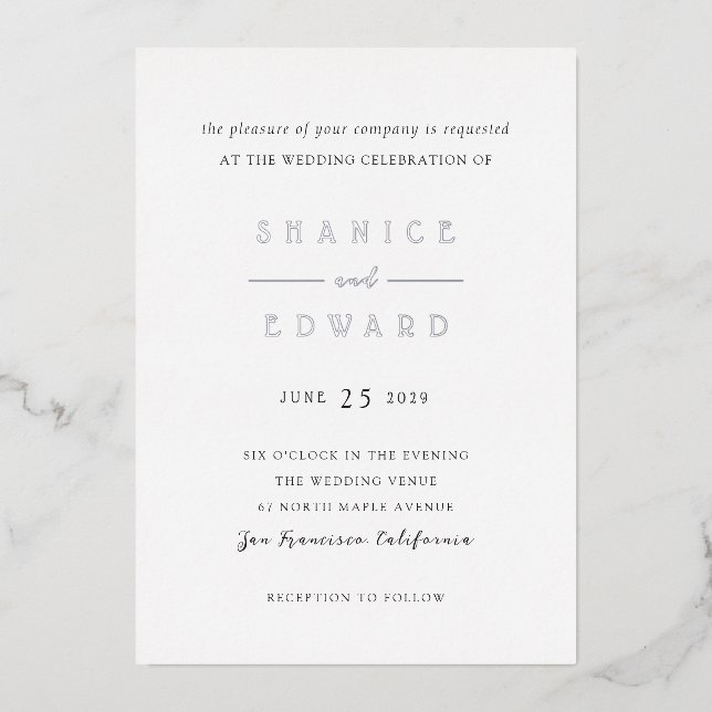 Invitación Con Relieve Metalizado Shanice Modern Boda (Anverso)