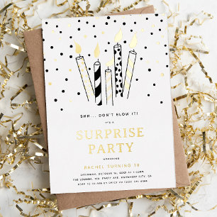 Invitación Con Relieve Metalizado Shh... ¡No lo eches a perder! Velas Sorpresa de Cu