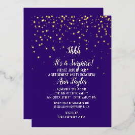 Invitación Con Relieve Metalizado Shhh es un confetti sorpresa en oro Fiesta morado
