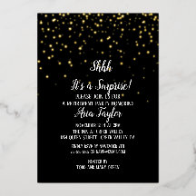 Shhh Es una Sorpresa Confeti|Oro de Fiesta Negro
