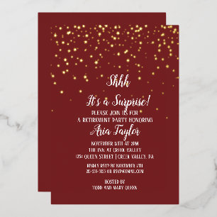Invitación Con Relieve Metalizado Shhh Es una Sorpresa Confeti sobre Borgoña Dorado