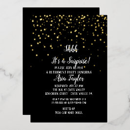 Invitación Con Relieve Metalizado Shhh es una sorpresa Confetti|Oro Fiesta negro