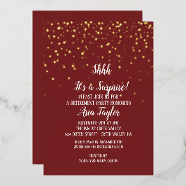 Invitación Con Relieve Metalizado Shhh es una sorpresa en el oro de Borgoña