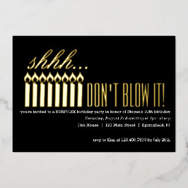 Invitación Con Relieve Metalizado Shhh... ¡NO LO BLOQUES! Cumpleaños sorpresa