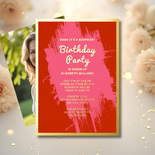 Invitación Con Relieve Metalizado Shhhh Sorprende Partido de Cumpleaños Preppy Glam 