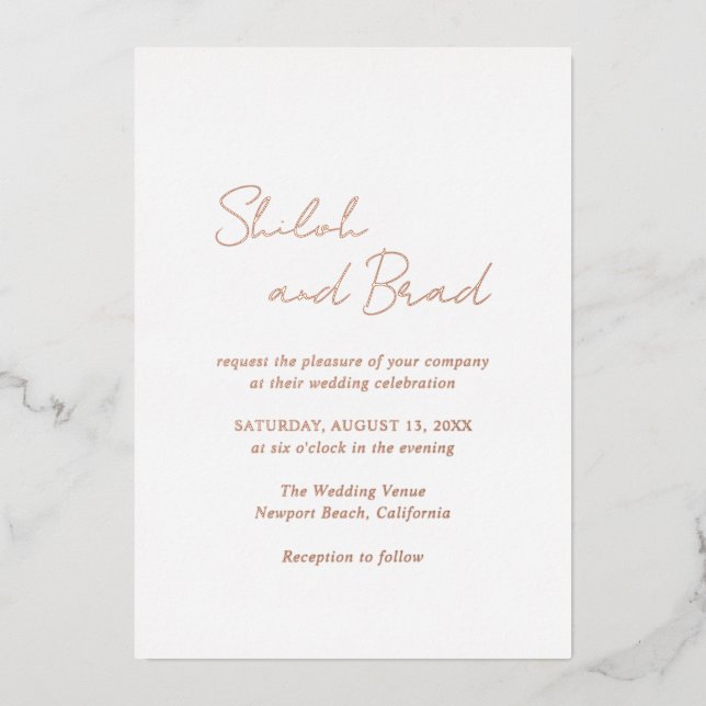 Invitación Con Relieve Metalizado Shiloh Modern Elegant Wedding (Anverso)
