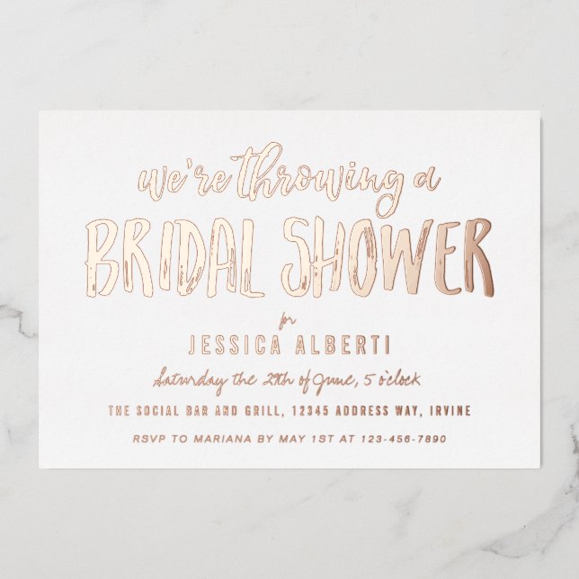 Invitación Con Relieve Metalizado Shimmer Bridal Shower Gold (Anverso)