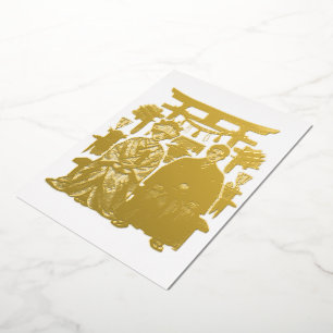 Invitación Con Relieve Metalizado Shinto Shinzen-Kekkon japonés