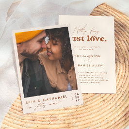 Invitación Con Relieve Metalizado Shiny Just Love Cream Terracotta Retro Boda