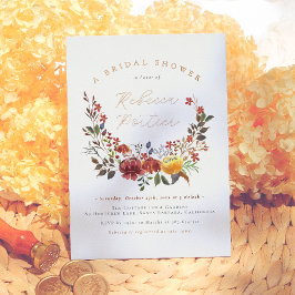 Invitación Con Relieve Metalizado Shiny Wildflower Boho Floral Fall Bridal Shower