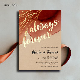 Invitación Con Relieve Metalizado Siempre Forever Terracotta Beach Fall Wedding Gold