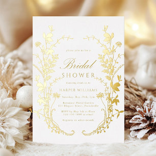 Invitación Con Relieve Metalizado Silhouette Bridal Shower Gold