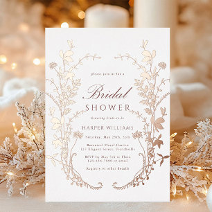 Invitación Con Relieve Metalizado Silhouette Bridal Shower Rosa Gold