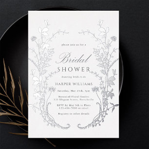 Invitación Con Relieve Metalizado Silhouette Bridal Shower Silver