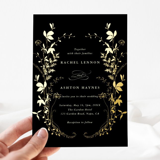Invitación Con Relieve Metalizado Silhouette Wreath Black Boda Gold (Subido por el creador)