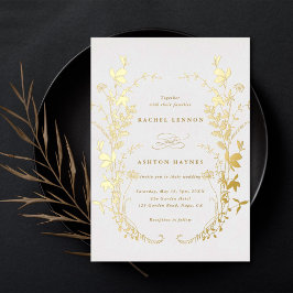 Invitación Con Relieve Metalizado Silhouette Wreath Boda Gold
