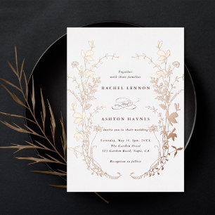 Invitación Con Relieve Metalizado Silhouette Wreath Boda Rosa Gold