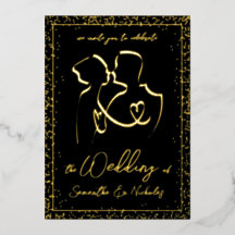 Silueta de enamorados en boda de negro y oro