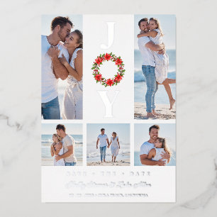 Invitación Con Relieve Metalizado Silver Botanic Christmas Wreath Initials 5 Photos