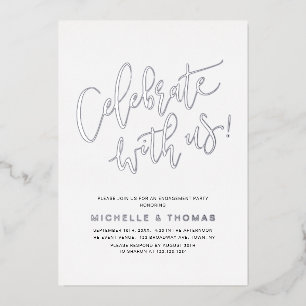 Invitación Con Relieve Metalizado Silver Celebra Con El Compromiso Simple Moderno De