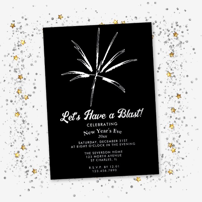 Invitación Con Relieve Metalizado Silver Fireworks New Year's Eve Party (Subido por el creador)