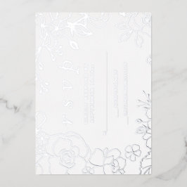 Invitación Con Relieve Metalizado Silver Floral Elegant Wedding RSVP