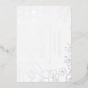 Invitación Con Relieve Metalizado Silver Floral Elegant Wedding RSVP