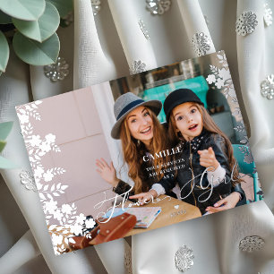 Invitación Con Relieve Metalizado Silver Flower Girl Proposal Botanical Frame Photo