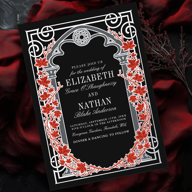 Invitación Con Relieve Metalizado Silver Gothic Autumn Cathedral Frame Wedding  (Subido por el creador)