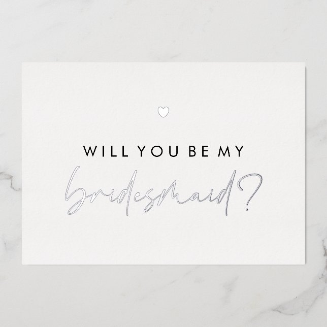 Invitación Con Relieve Metalizado Silver Heart Serás Mi Novia (Anverso)