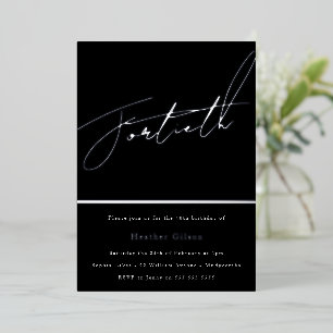 Invitación Con Relieve Metalizado Silver Script 40 cumpleaños Fiesta Plata