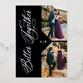 Invitación Con Relieve Metalizado Silver Whimsical Luxury Moderno 2 Fotos Collage