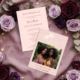 Invitación Con Relieve Metalizado Simple 2 Grads Double Graduation Photo Rose Gold