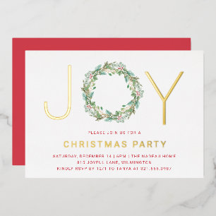 Invitación Con Relieve Metalizado Simple alegría Wreath Navidades Fiesta